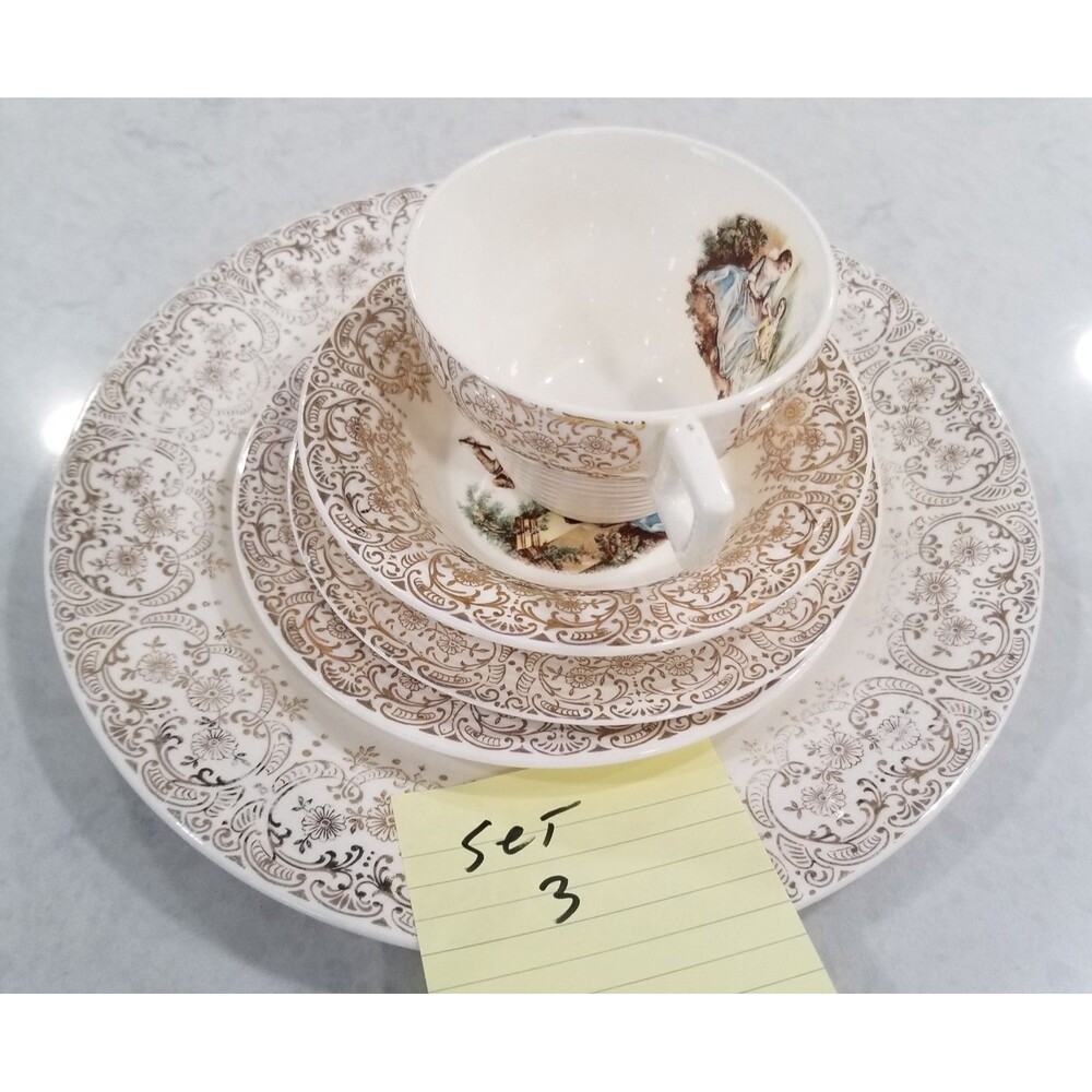 American Limoges serving for 1 Triumph China d’Or 22K Gold Set of 5 vtg